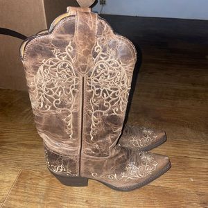 Laredo Jasmine Taupe Floral Embroidered Cowgirl Boots